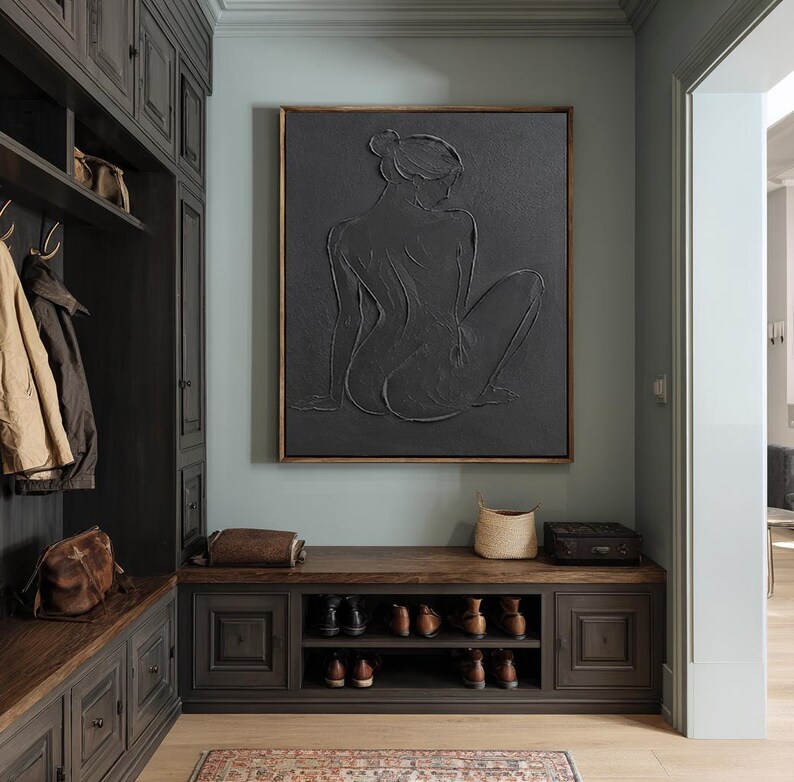 Large Abstract Black Woman Figure Painting, Textured Wall Art, Retro ...