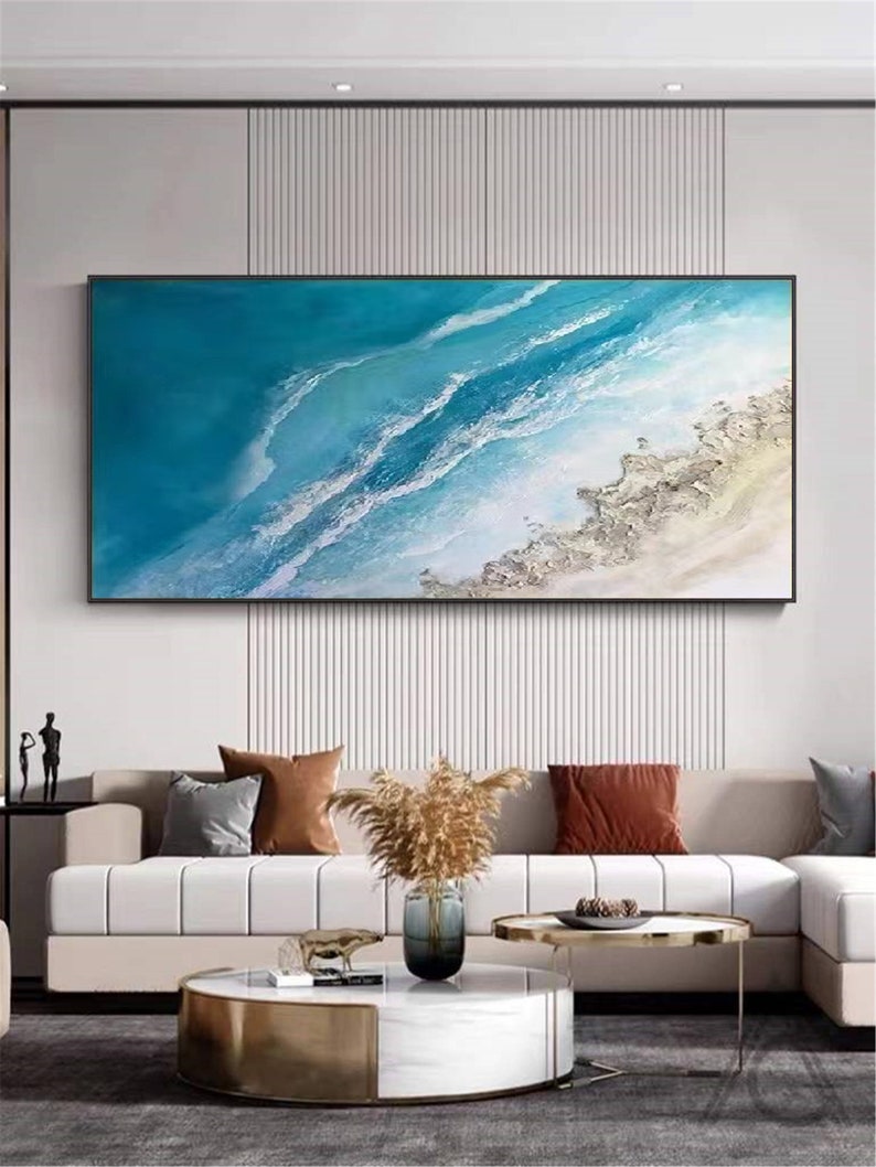 Oversize Coastal Wall Art Ocean Painting on Canvas Blue Ocean - Etsy