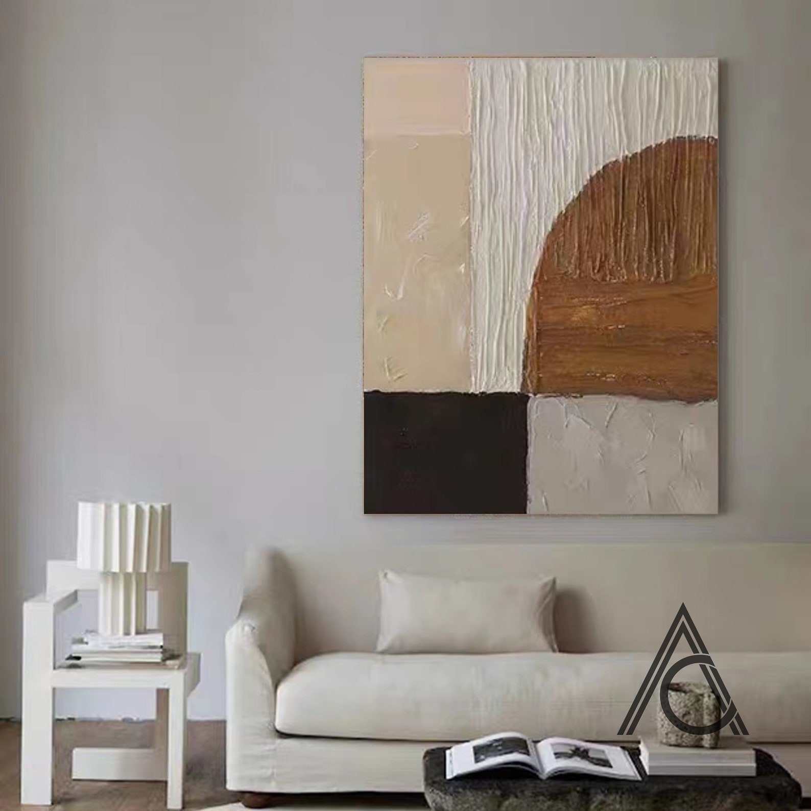 Large Abstract Canvas Art Beige Brown Painting Brown Oil Etsy