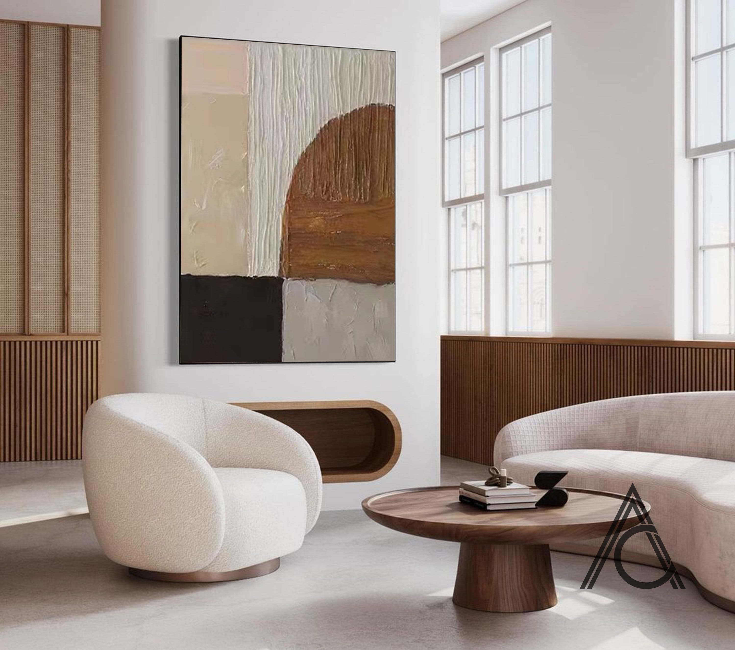 Large Abstract Canvas Art Beige Brown Painting Brown Oil Etsy