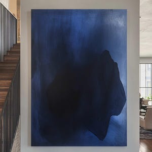 Blue Abstract Painting: Modern Minimalist Texture Art (60x50in)