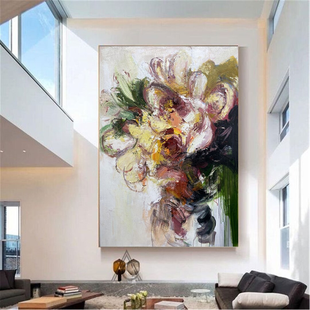 Green Floral Wall Art Flower Oil Painting on Canvas Abstract Etsy