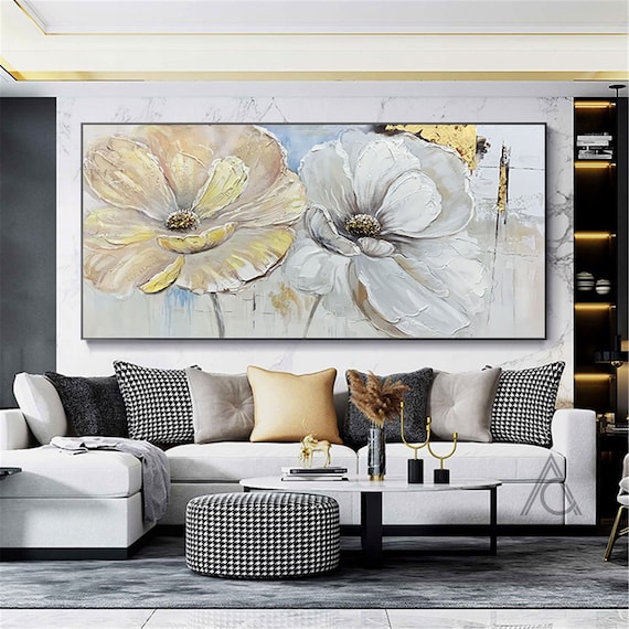 Oversize Original Flowers Painting on Canvas 3D Large White - Etsy