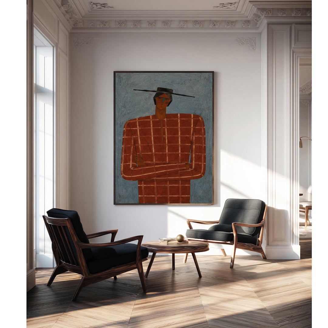 Retro Portrait Painting,large Abstract Woman Figure Painting Wabi Sabi ...