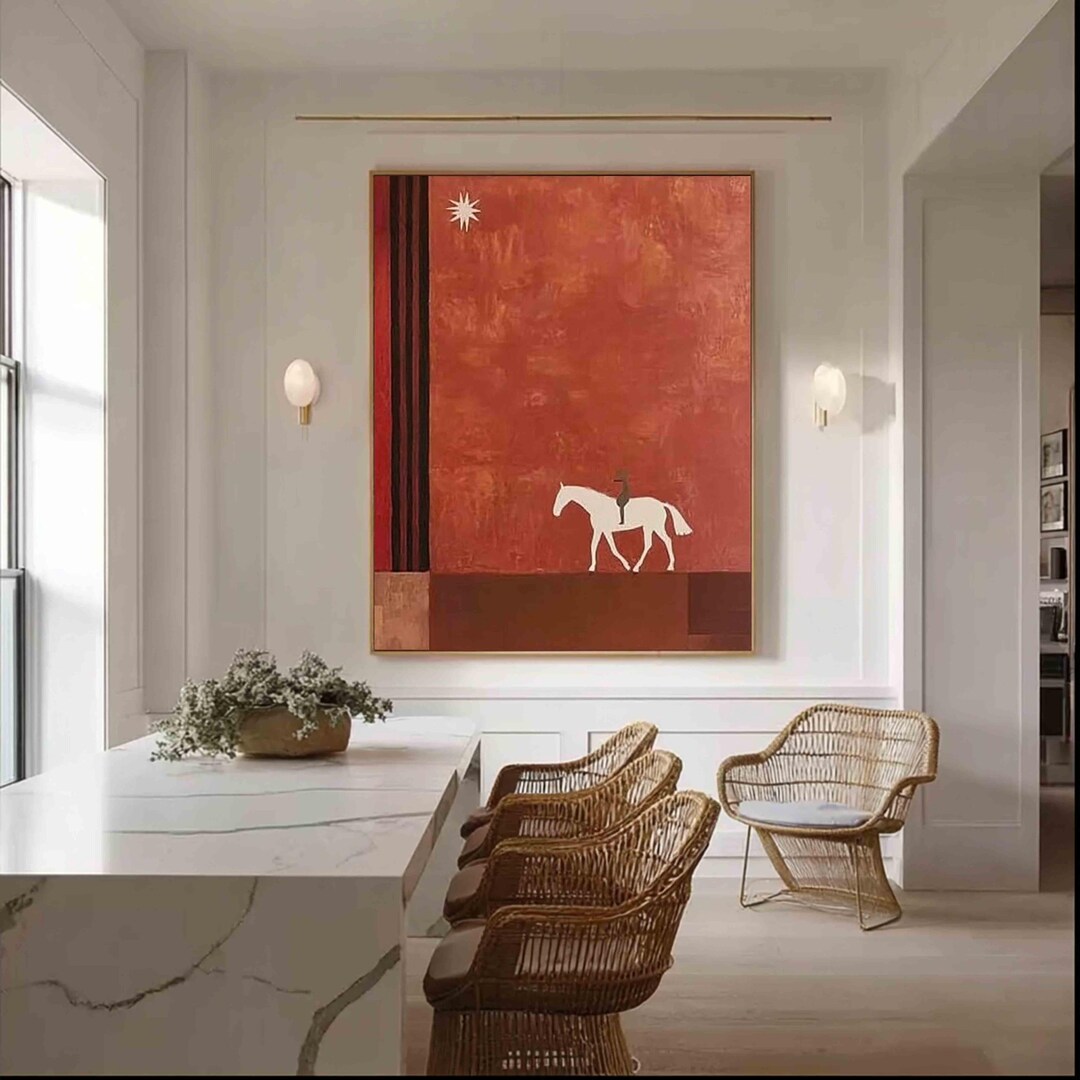 Original Red Horse Painting Retro Abstract Horse Canvas Oil Painting ...