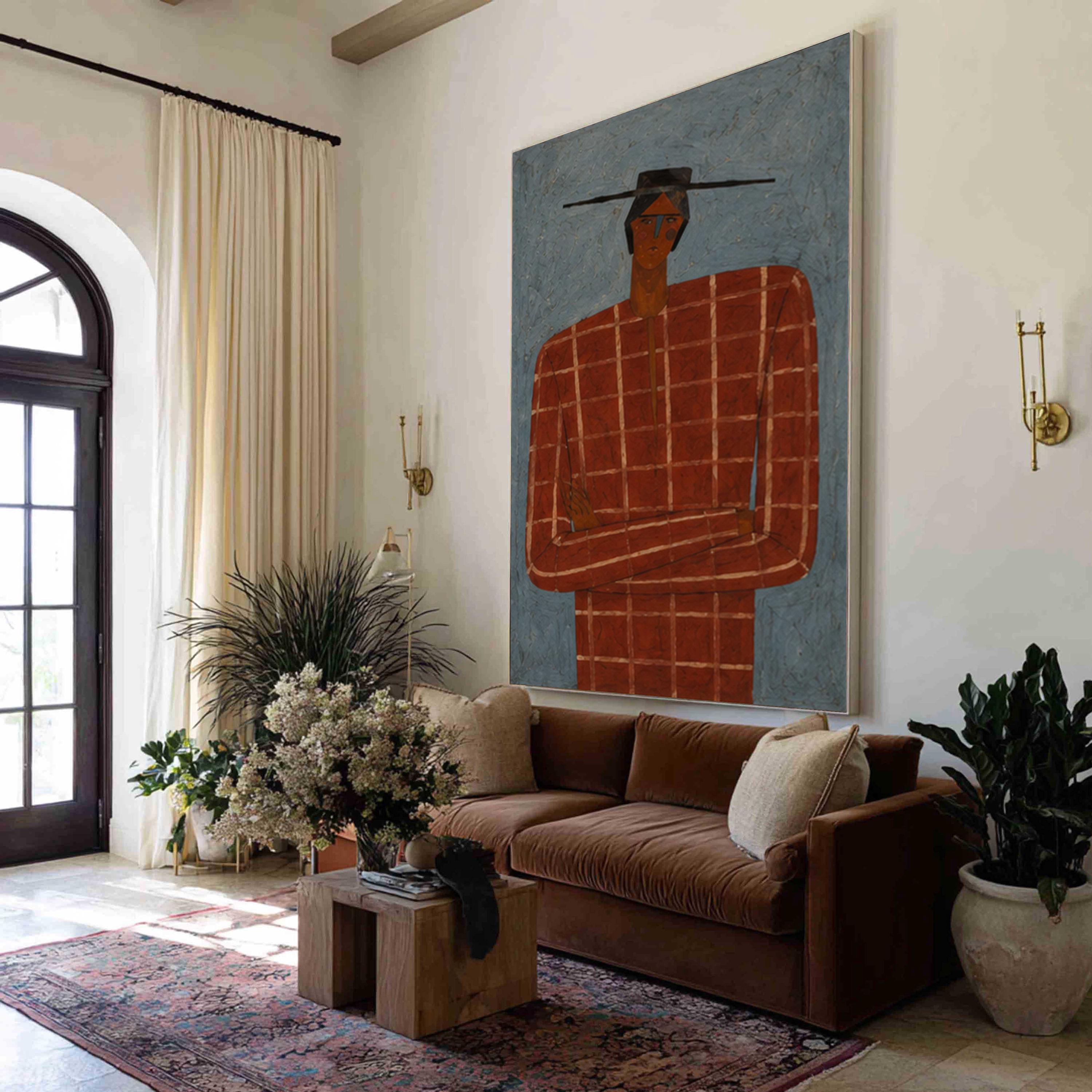 Retro Portrait Painting,large Abstract Woman Figure Painting Wabi Sabi ...