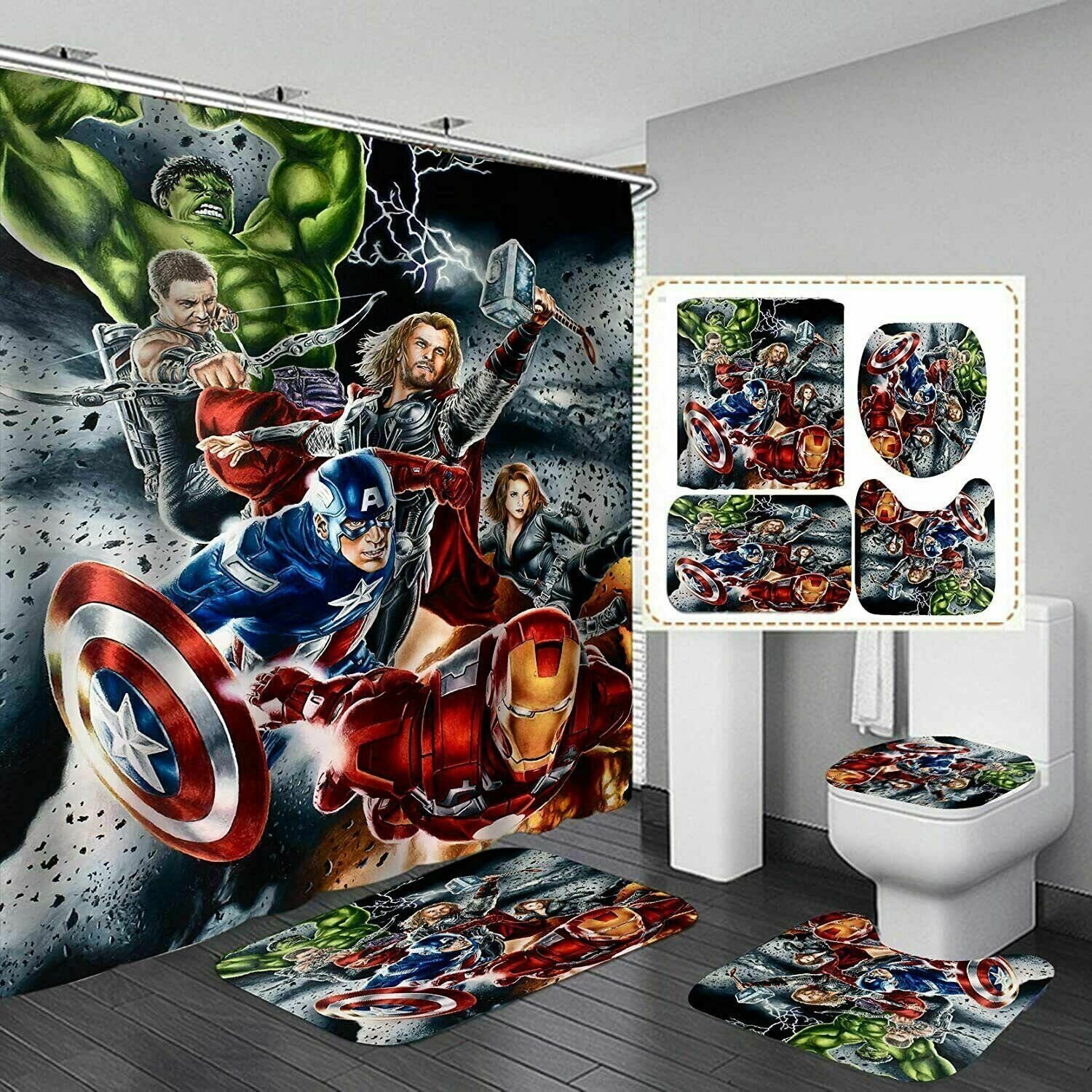 Marvel Avengers 4PCS Bathroom Rugs Set Shower Curtain Bath Mat Etsy