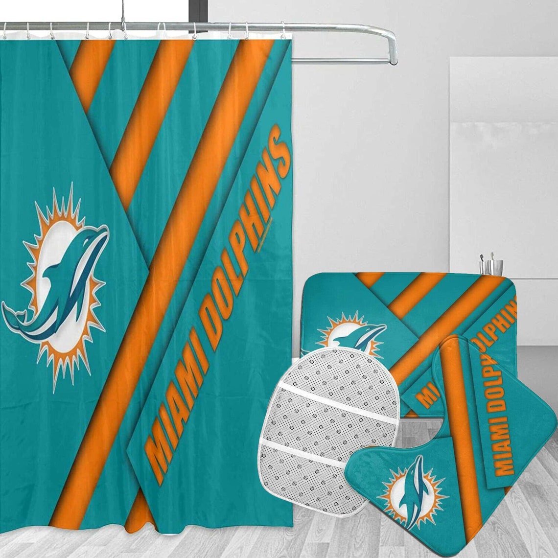 Miami Dolphins Bathroom Rugs 4PCS Shower Curtain Bath Mat Etsy