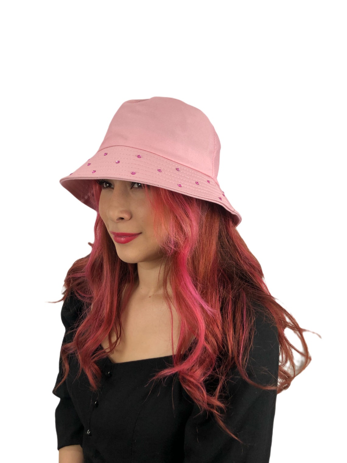 Pink Bucket Hat with pink rhinestone Etsy