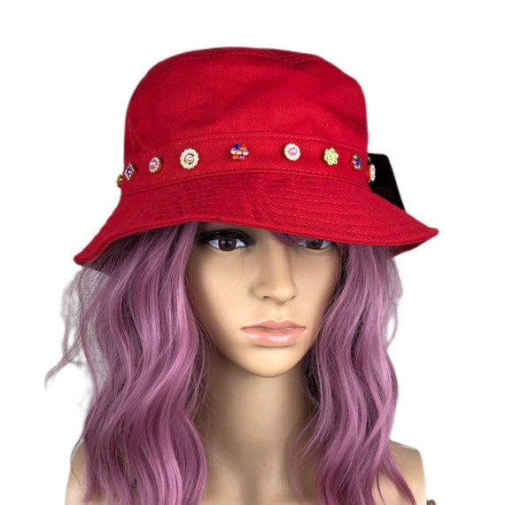 Red Bucket Hats With Decorations Etsy