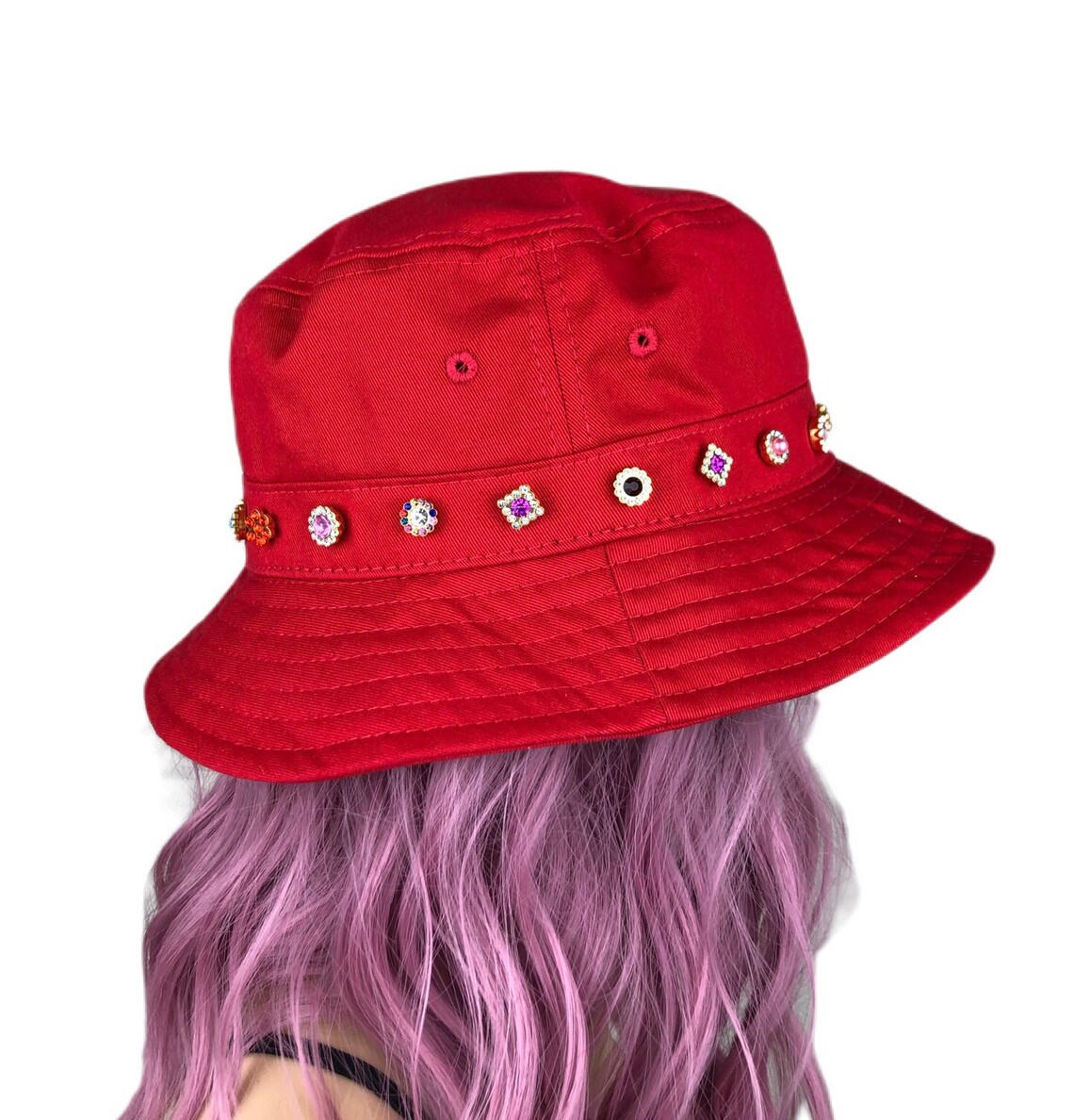 Red Bucket Hats With Decorations Etsy