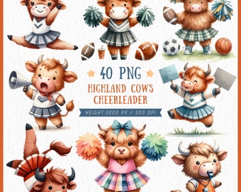 Cute Highland Cow PNG, Cheerleader Gifts, Cheer Mom, Cheerleading Team Gift, Cheer Coach Gift, Highland Cow Clipart, Digital Download