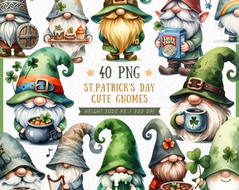 St Patricks Day Gnomes Png, Cute Gnomes Clipart, Happy Patrick Day Gnomes, Saint Patrick Baby Shower, Nursery Decor, Digital Download
