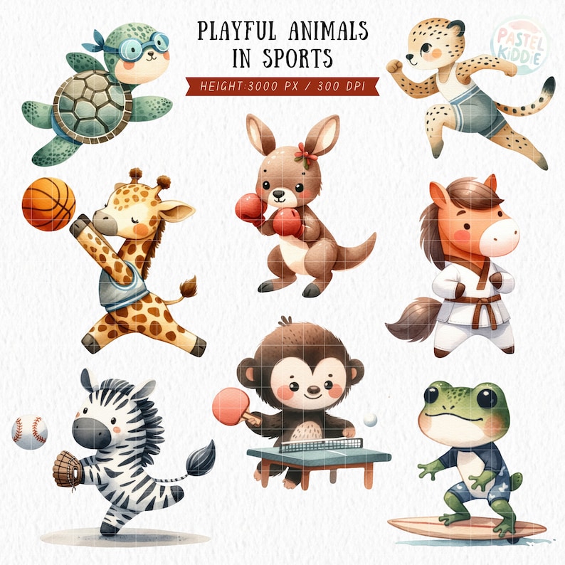 Sport Animal Clipart, Athletic Animal Clipart, Safari Animals PNG, Sportsman PNG, Football, Basketball, Baseball, Stickers, Digital Download image 5