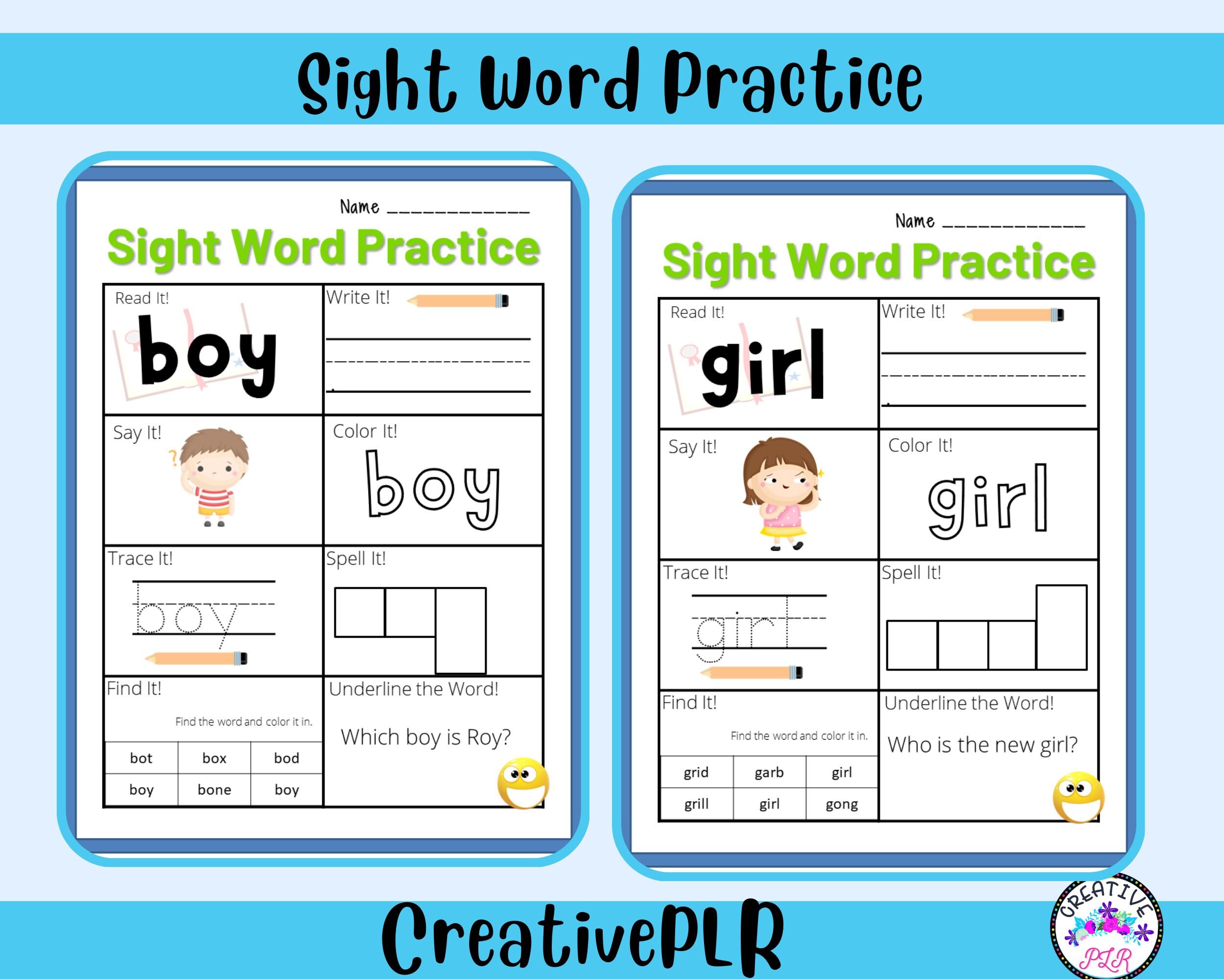 Sight Word Practice Worksheets | Sight Word Review | - Etsy