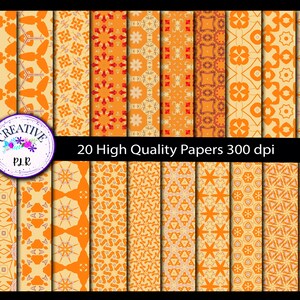 May include: 20 high quality digital papers in orange and cream colors with geometric patterns. The papers are 300 dpi.