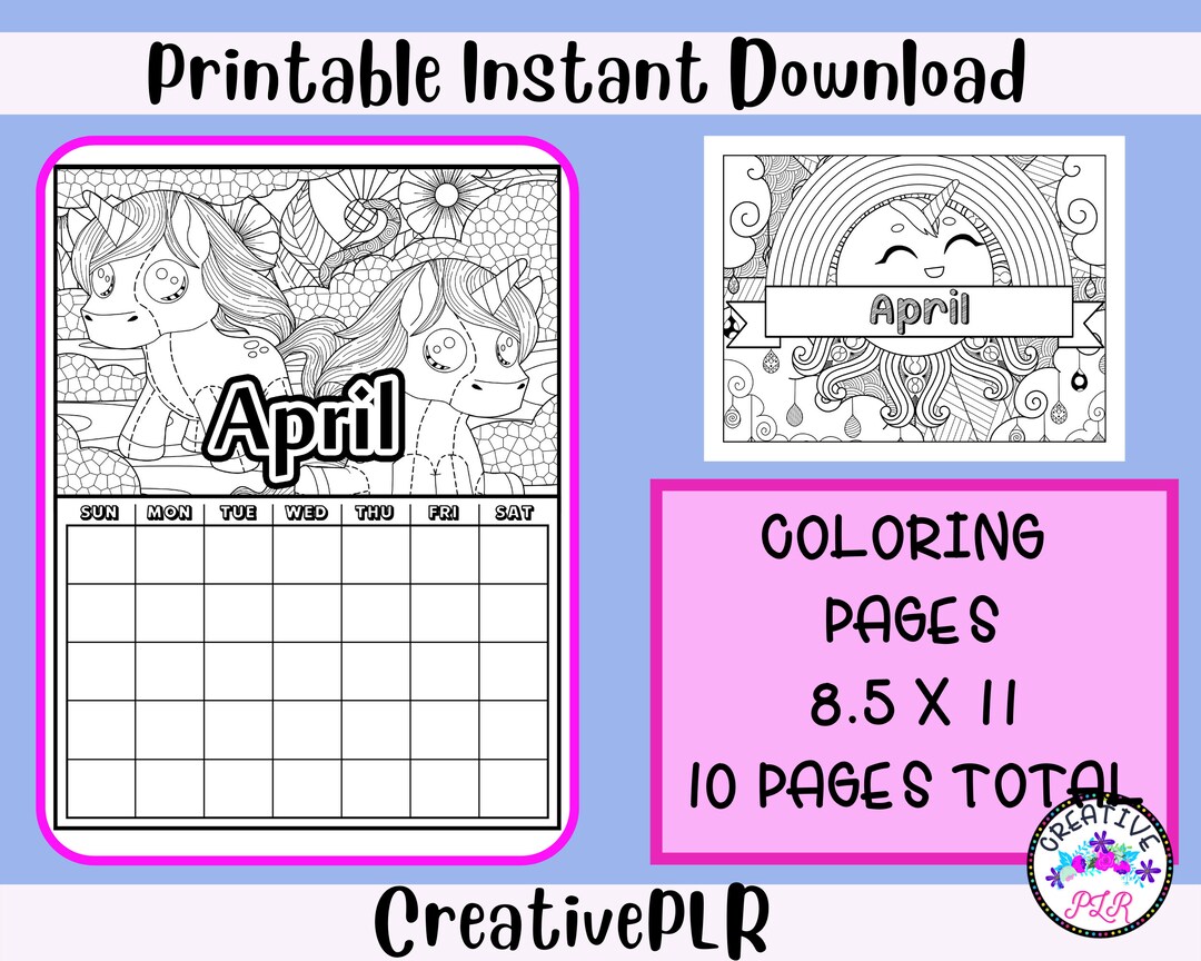April Monthly Coloring Planner | 10 Printable Coloring Pages | Instant ...