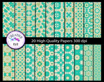 Pack de papier numérique Green Sea Prints | 20 arrière-plans de haute qualité | Droits d'utilisation commerciale inclus