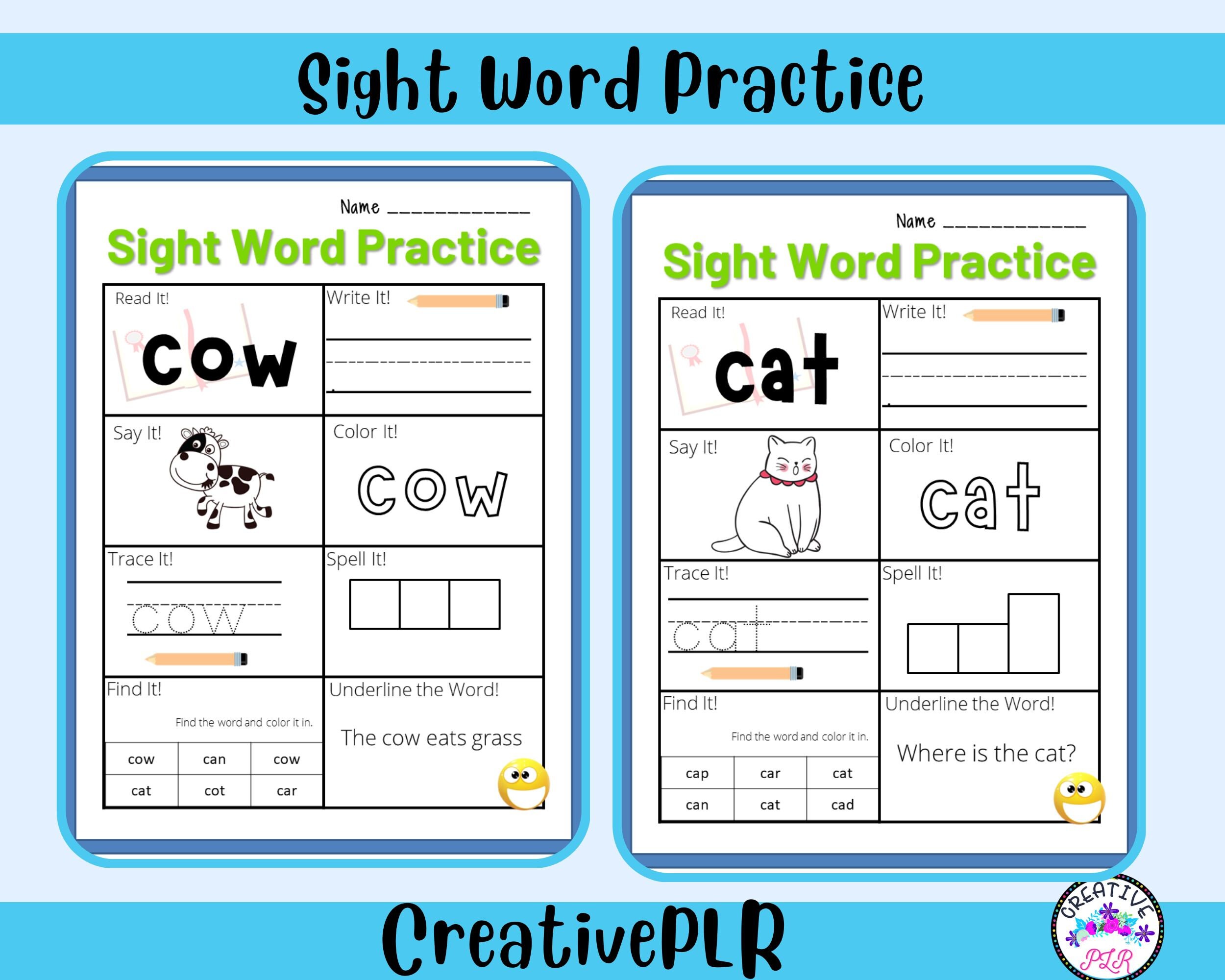Sight Word Practice Worksheets | Sight Word Review | - Etsy