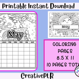 May Monthly Coloring Planner | 10 Printable Coloring Pages | Instant Download