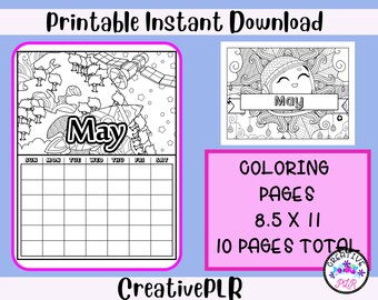 May Monthly Coloring Planner | 10 Printable Coloring Pages | Instant Download