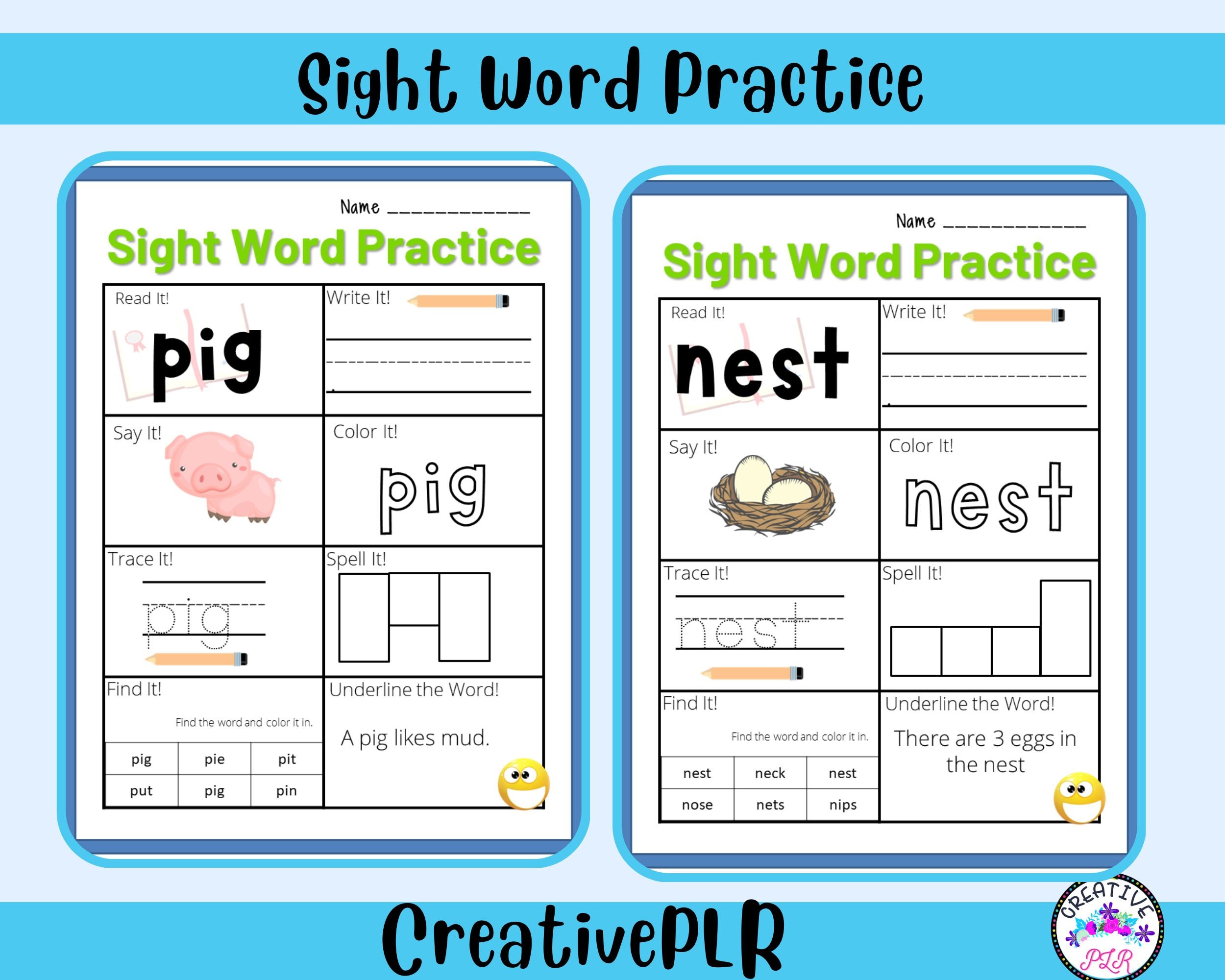 Sight Word Practice Worksheets | Sight Word Review | - Etsy