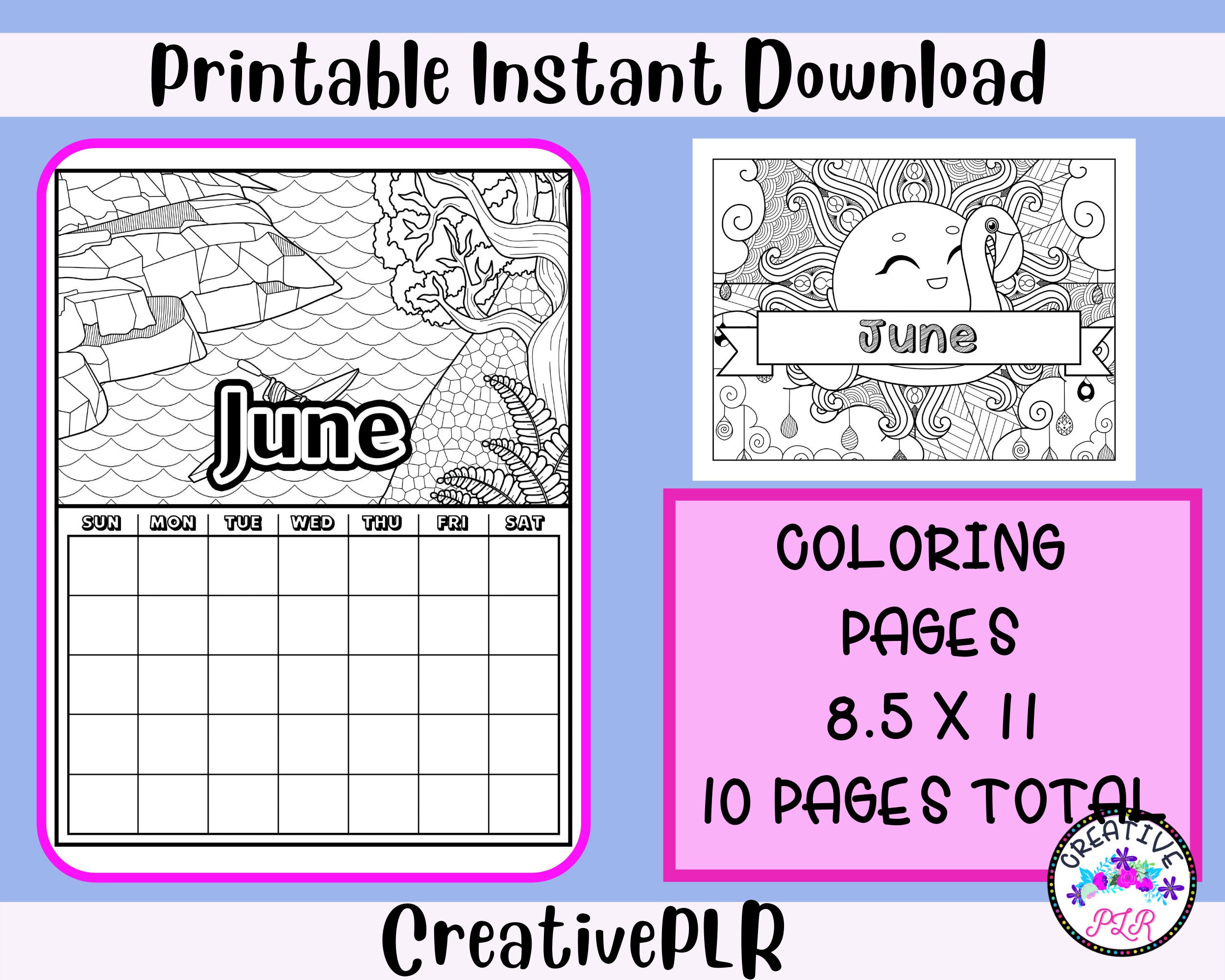 June Monthly Coloring Planner | 10 Printable Coloring Pages | Instant  Download - Etsy, image size:2500x2000