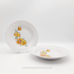 Deep plate, porcelain plate Kahla with yellow flowers (set of 2) GDR, vintage