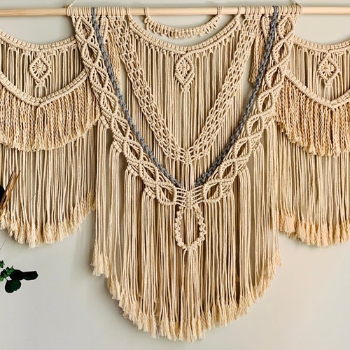 Navy Macrame Wall Hanging Blue Home Decor Etsy