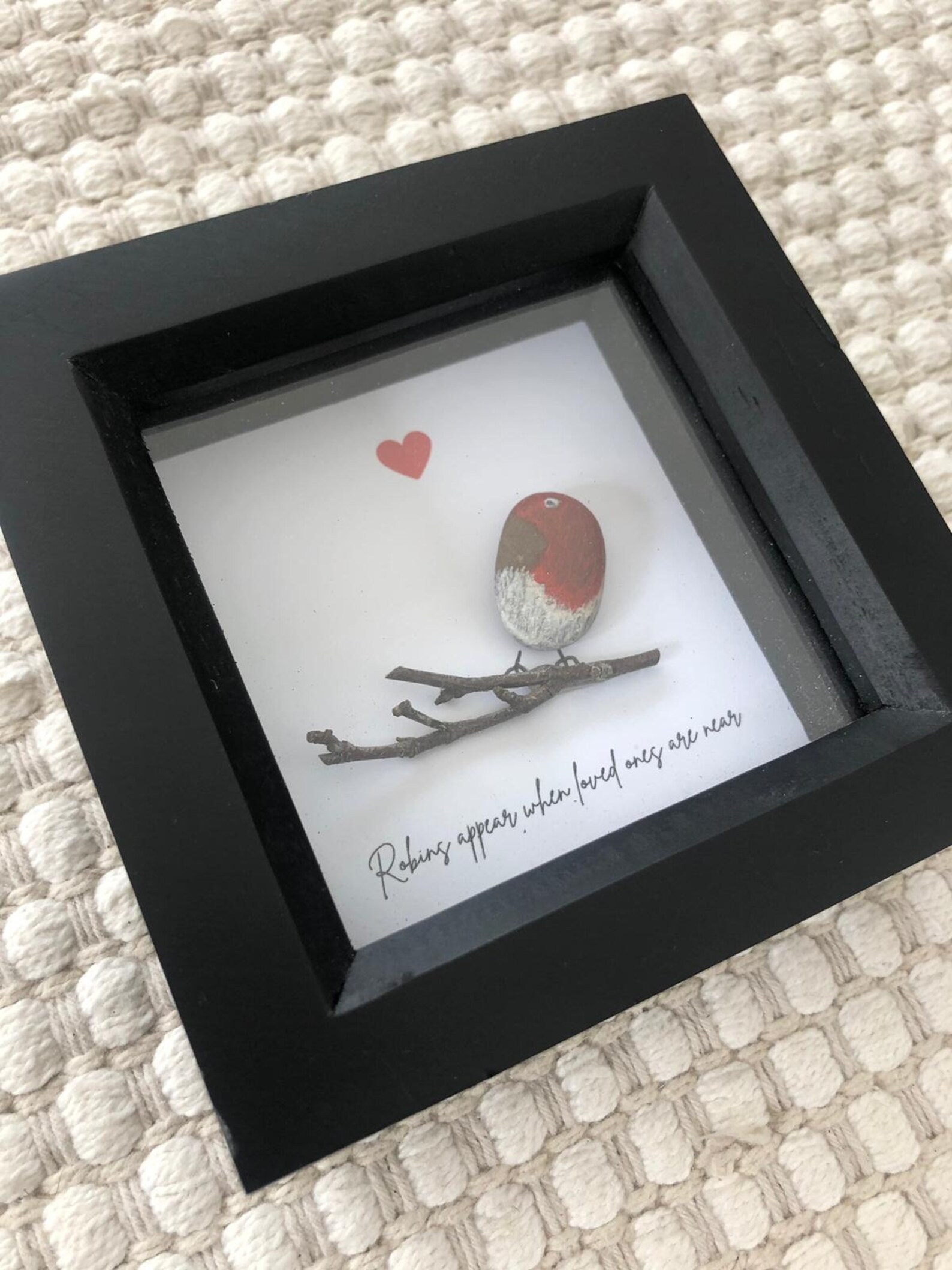 Robin Pebble Art With Frame Etsy