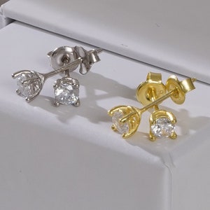 Diamond Stud Earrings, April Birthstone CZ Earrings, Gold Diamond Stud Earring, Tiny Gemstone Stud Earrings