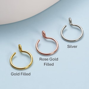 Fake Nose Rings. Faux Lip Rings. Faux Nose Hoops. No Piercing. Fake Nose Piercing. 14k Gold filled Fake hoops. Silver Faux Rings.