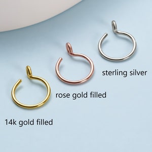 Fake Nose Rings.Faux Lip Rings.Faux Nose Hoops.No Piercing.Fake Nose Piercing.14k Gold filled Fake hoops.925 Sterling Silver Faux Rings.