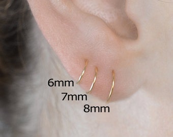 Minimalist Hoop Earrings-Huggie Earrings-Helix Hoops-Thickness 23 Gauge (Very Thin) (0.55mm)-Inner Diameters 4mm,5mm,6mm,7mm,8mm,9mm