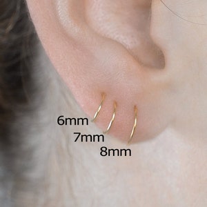 Minimalist Hoop Earrings-Huggie Earrings-Helix Hoops-Thickness 23 Gauge (Very Thin) (0.55mm)-Inner Diameters 4mm,5mm,6mm,7mm,8mm,9mm