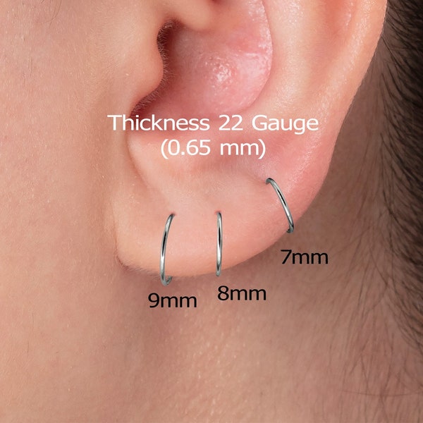 Silver Huggie Hoop Set - Gold Cartilage Earring Set - 20 Gauge,22 Gauge,23 Gauge - 4mm, 5mm, 6mm, 7mm, 8mm, 9mm, 10mm, 11mm, 12mm