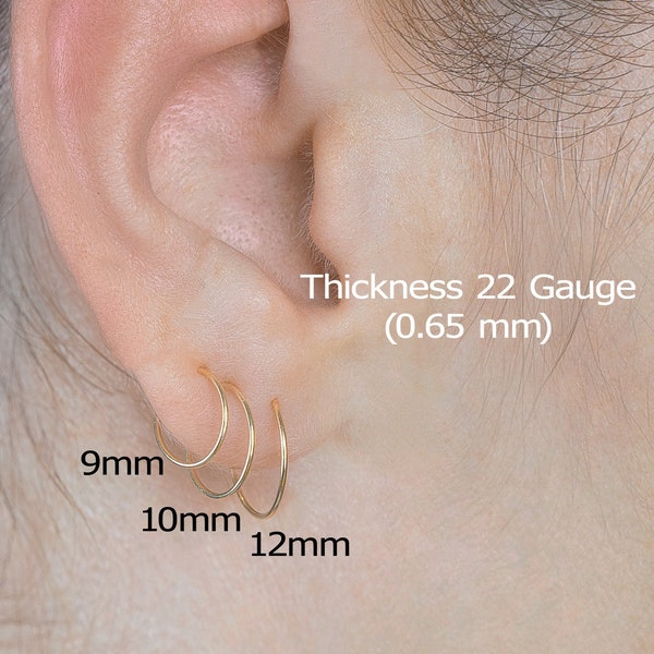 Sleeper Earrings-Lightweight Hoop Earrings-Cartilage Earrings - 20 Gauge,22 Gauge,23 Gauge - 4mm, 5mm, 6mm, 7mm, 8mm, 9mm, 10mm, 11mm, 12mm