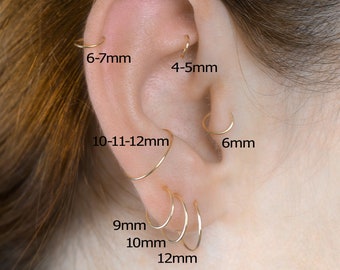 Tragus Hoop Earring-Silver Hoops-Helix Earrings-Thickness 22 Gauge (0.65mm)-Inner Diameters 4mm,5mm,6mm,7mm,8mm,9mm,10mm,11mm,12mm