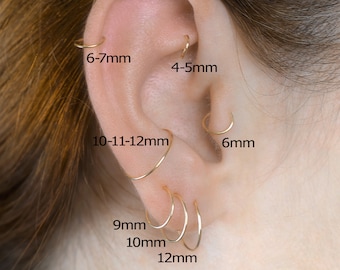 Tragus Hoop Earring-Silver Hoops-Helix Earrings-Thickness 22 Gauge (0.65mm)-Inner Diameters 4mm,5mm,6mm,7mm,8mm,9mm,10mm,11mm,12mm