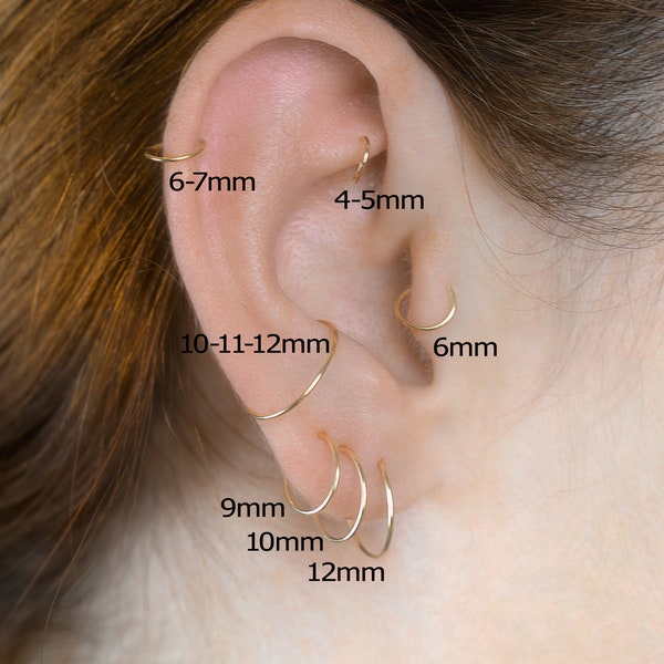 Tragus Hoop Earring-Silver Hoops-Helix Earrings-Thickness 22 Gauge (0.65mm)-Inner Diameters 4mm,5mm,6mm,7mm,8mm,9mm,10mm,11mm,12mm