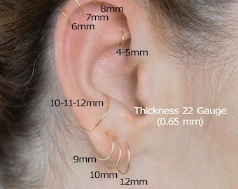 Gold Huggie Hoop Earrings-Helix Hoop-Silver Cartilage Hoops-20 Gauge,22 Gauge,23 Gauge-4mm, 5mm, 6mm, 7mm, 8mm, 9mm, 10mm, 11mm, 12mm