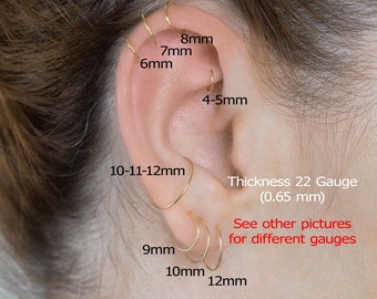 Huggie Hoop Earrings-Huggie Earrings-Thin Gold Hoops-20 Gauge,22 Gauge,23 Gauge-4mm, 5mm, 6mm, 7mm, 8mm, 9mm, 10mm, 11mm, 12mm