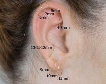 Cartilage Hoop Earring-Small Hoop Earrings-Huggie Earring-Thickness 22 Gauge (0.65mm)-Inner Diameters 4mm,5mm,6mm,7mm,8mm,9mm,10mm,11mm,12mm