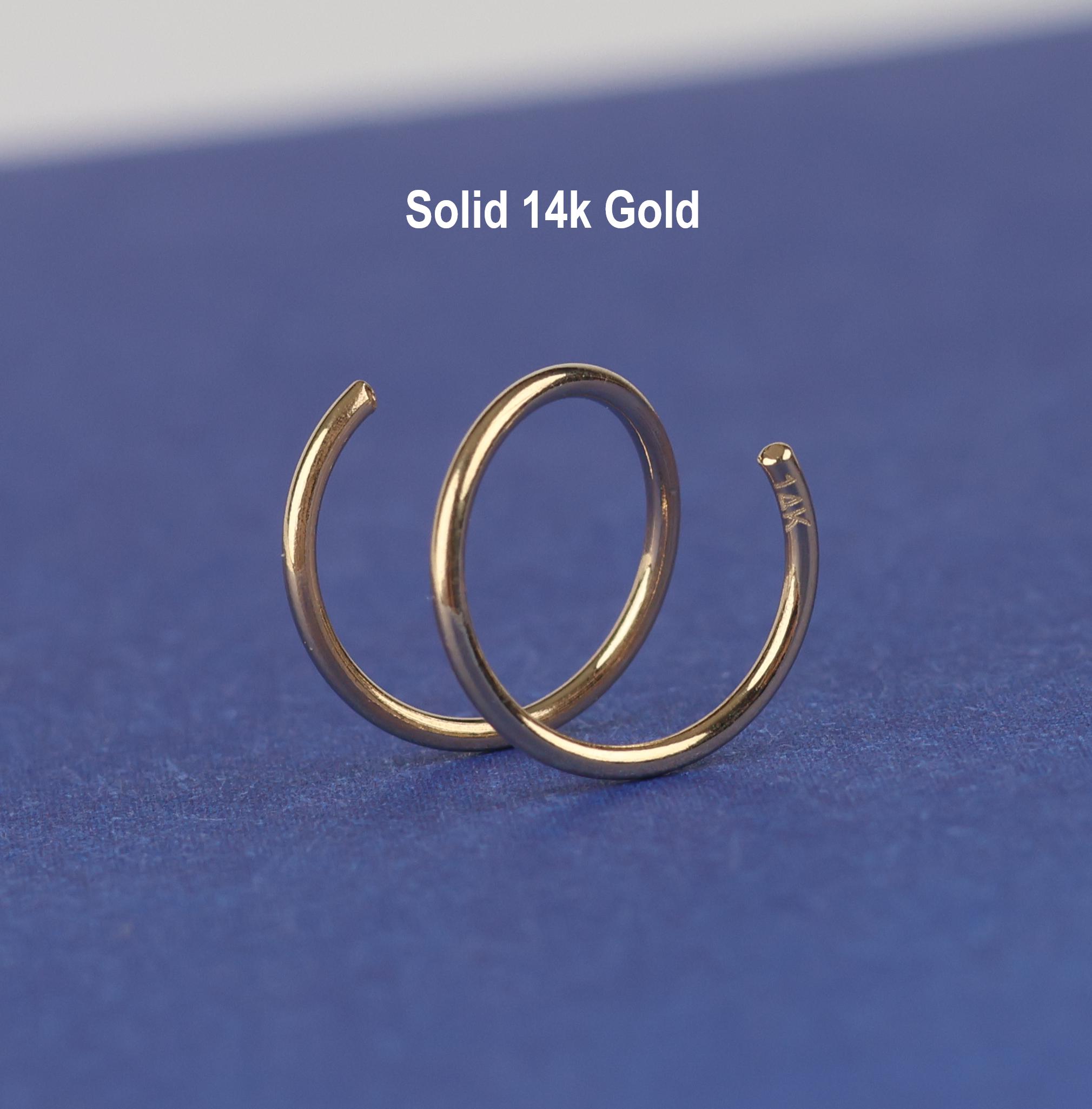 14k Solid Gold Double Nose Ring: Minimalist Spiral Cartilage Earring - Etsy