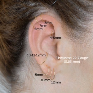 Cartilage Earrings - Hypoallergenic Cartilage Hoops - Huggie Hoop Earrings, Small Gold Hoops - 20 Gauge,22 Gauge,23 Gauge