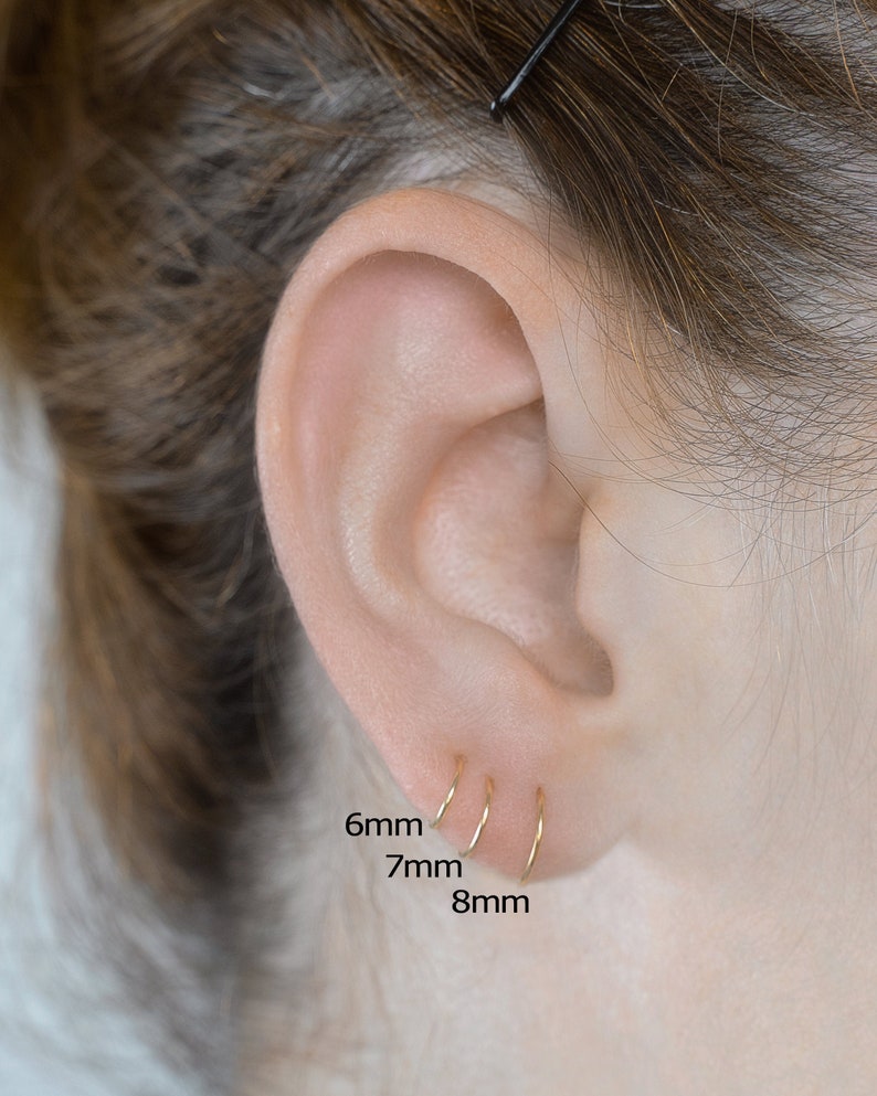 Minimalist Hoop Earrings-Huggie Earrings-Helix Hoops-Thickness 23 Gauge (Very Thin) (0.55mm)-Inner Diameters 4mm,5mm,6mm,7mm,8mm,9mm 