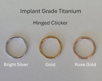 Implant Grade Titanium Hinged Clicker Hoop, Nose Piercing Ring, Septum Hoop, Thickness 20-18-16gauge - Inner Diameters 5mm to 12mm