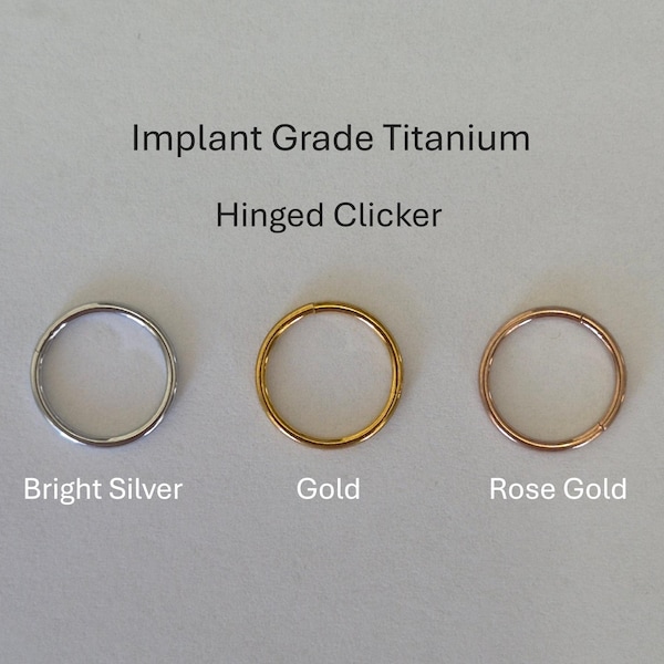 Implant Grade Titanium Hinged Clicker Hoop, Nose Piercing Ring, Septum Hoop, Thickness 20-18-16gauge - Inner Diameters 5mm to 12mm