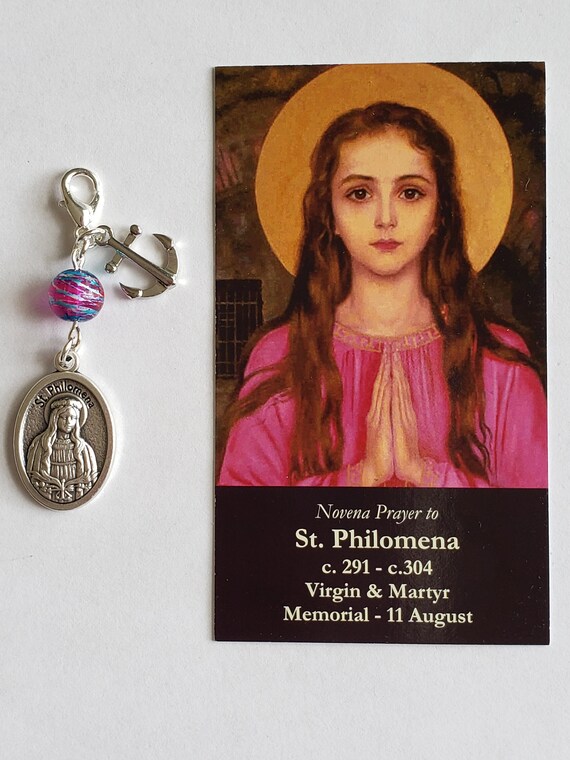 St Philomena Prayer Charm and Holy Card Etsy