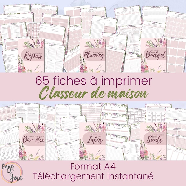 65 fiches pour classeur de maison à imprimer en français - budget, fitness, meal plan, suivi habitudes